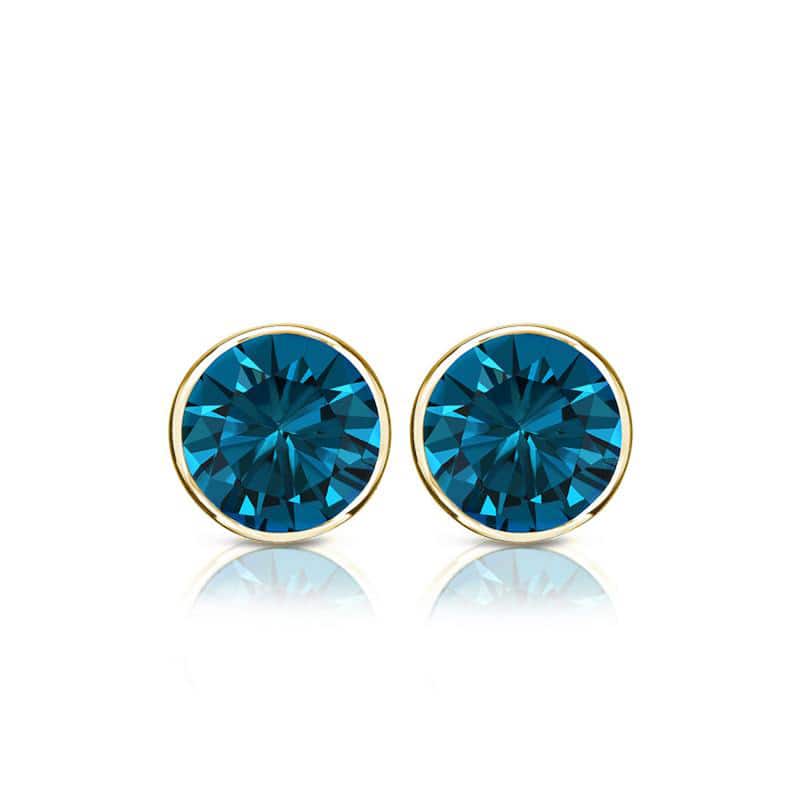 Auriya 14k Gold 1/2ctw Blue Diamond Stud Earrings Bezel-set (I1-I2)