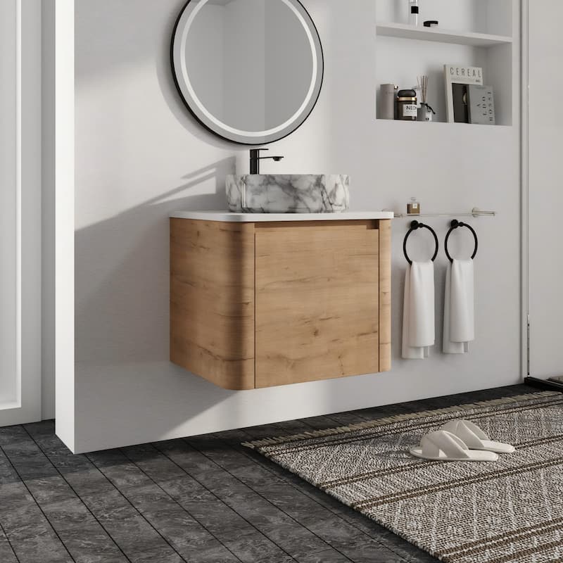 Malwee 24"/30" Floating Bathroom Vanity, Wall Mounted Bathroom Vanity with Ceramic Sink and Soft Close Door
