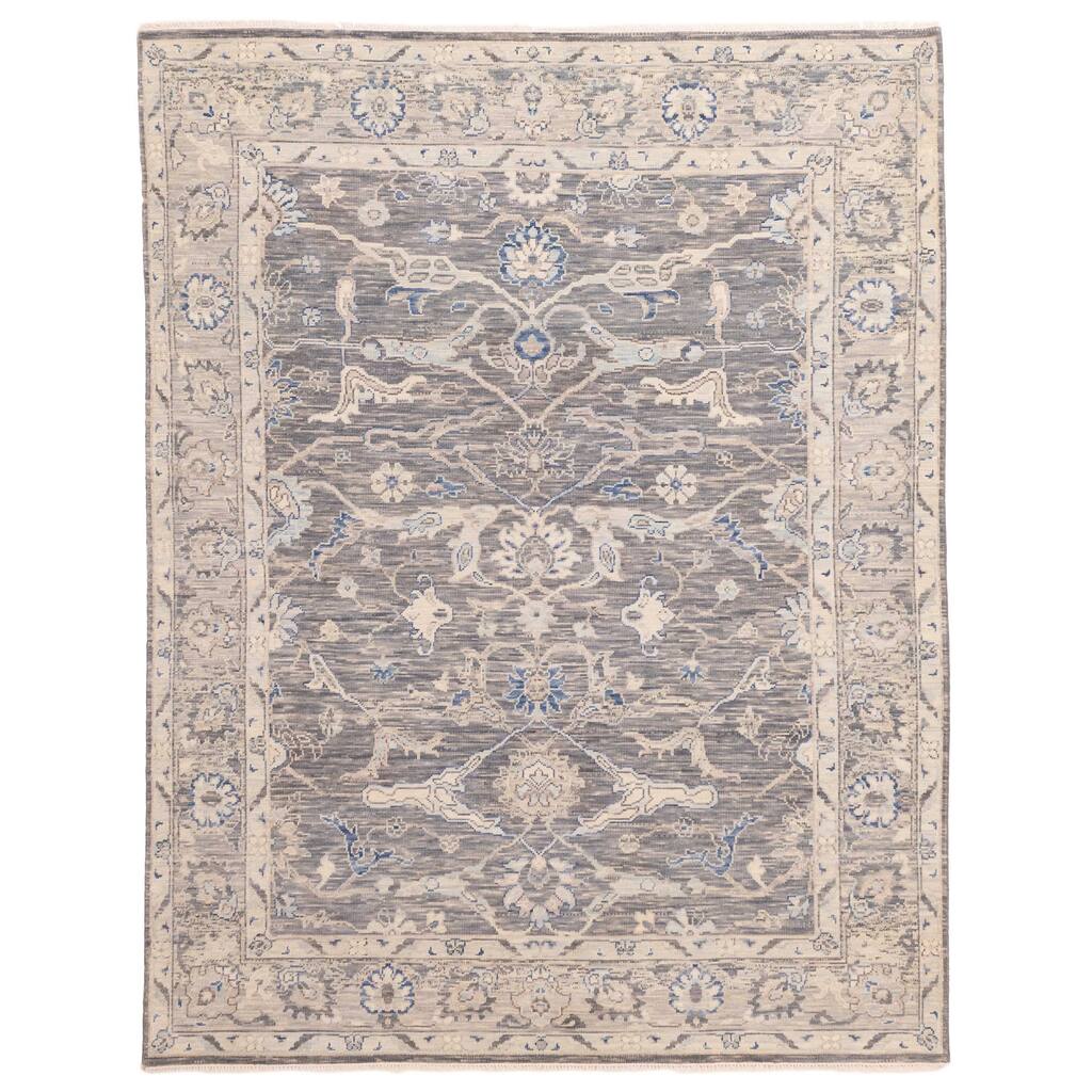 ECARPETGALLERY Hand-knotted Modern Oushak Dark Grey Wool Rug - 8'0 x 10'3