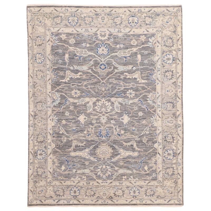 ECARPETGALLERY Hand-knotted Modern Oushak Dark Grey Wool Rug - 8'0 x 10'3