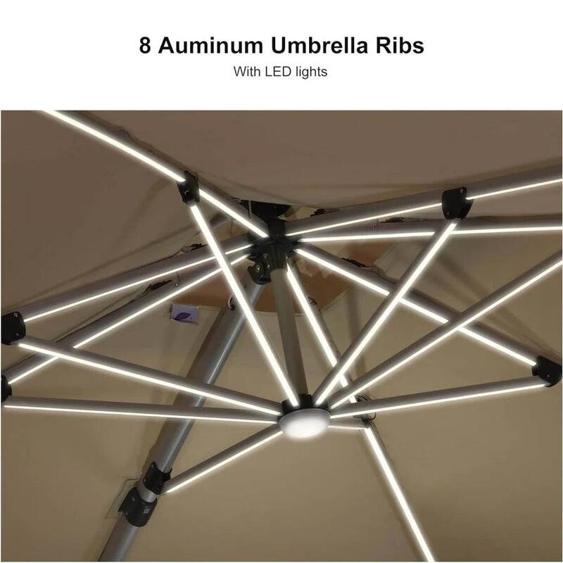 PURPLE LEAF 10 ft Double Top LED Square Patio Cantilever Umbrella with Base