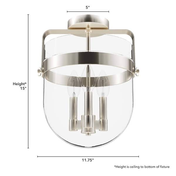 dimension image slide 3 of 4, Hunter Karloff Clear Glass 3 Light Flush Mount Ceiling Light - Rustic, Industrial, Transitional