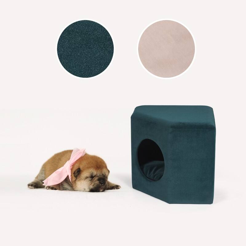 Adeco Cat Dog Condo Ottoman Square Foot Stool with Cave Inner Pad Small