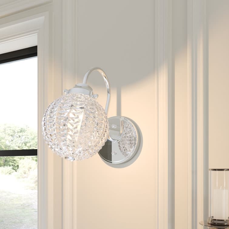 Acroma Clear and Glass Shade Modern Armed Sconce Wall Sconces - Brushed Chrome
