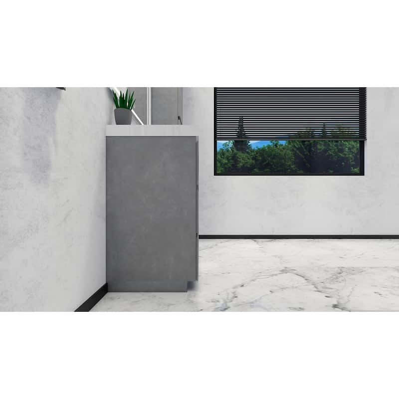 Angeles 36" freestanding bath vanity with single basin reinforced acrylic top.