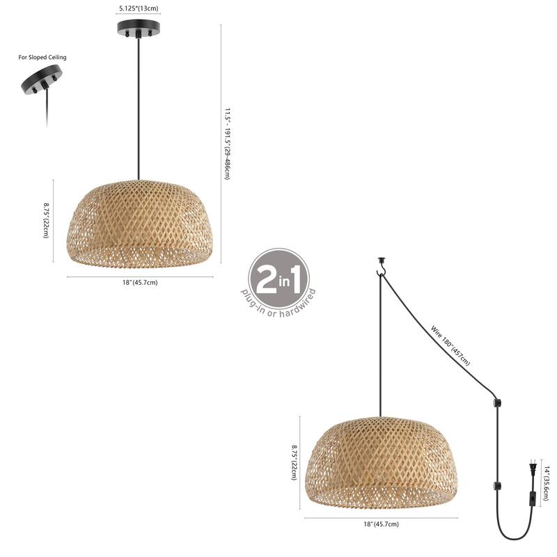 Lucas 1-Light Farmhouse Coastal 180" Cord Plug-In or Hardwired LED Pendant, by JONATHAN Y