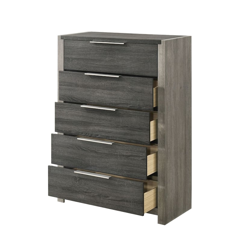 Wooden Chest with 5 Drawers in Gray Finish