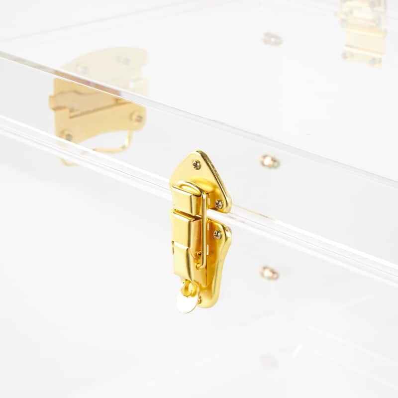 Acrylic Plastic Storage Trunk with Gold Metal Hardware and Studded Details - Set of 3 Clear - Roche River Decor
