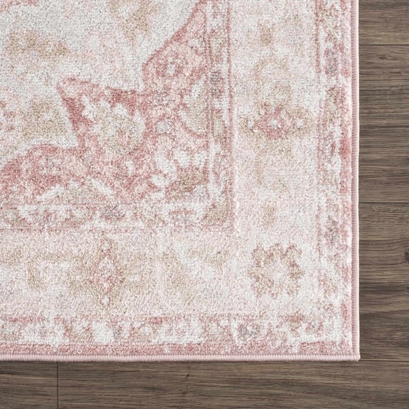 Hauteloom Kandos Hallway, Kitchen Runner Rug - Plum, Pale Pink, Cream - 2'7" x 10'
