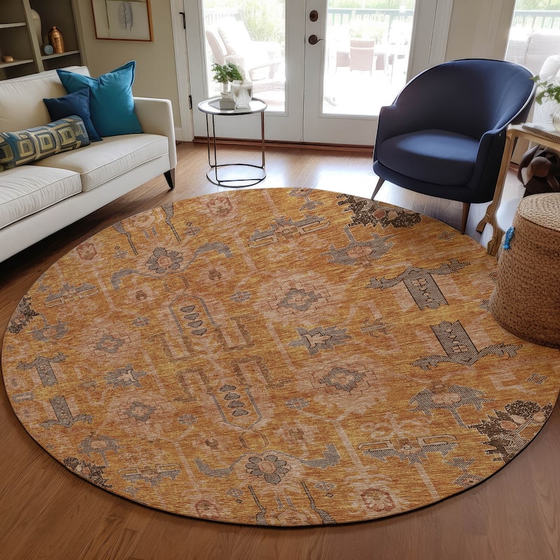 Machine Washable Indoor/ Outdoor Chantille Boho Traditional Rug - Terracotta - 8' x 8'