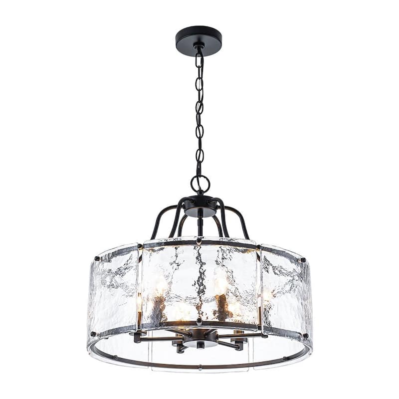 Modern 6-Light Clear Rippled Glass Lantern Pendant For Kitchen Island