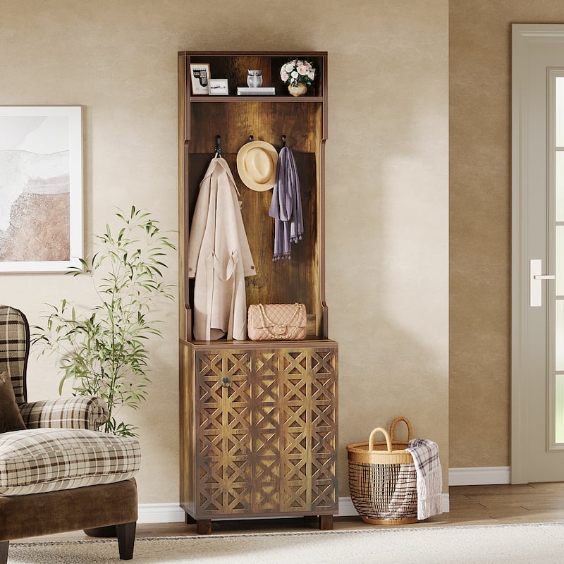 3-in-1 Hall Tree with Coat Rack and Shoe Cabinet for Entryway