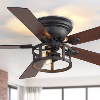 52-inch Flush Mount Caged Ceiling Fan with Light and Remote(5 Reversible Blades)