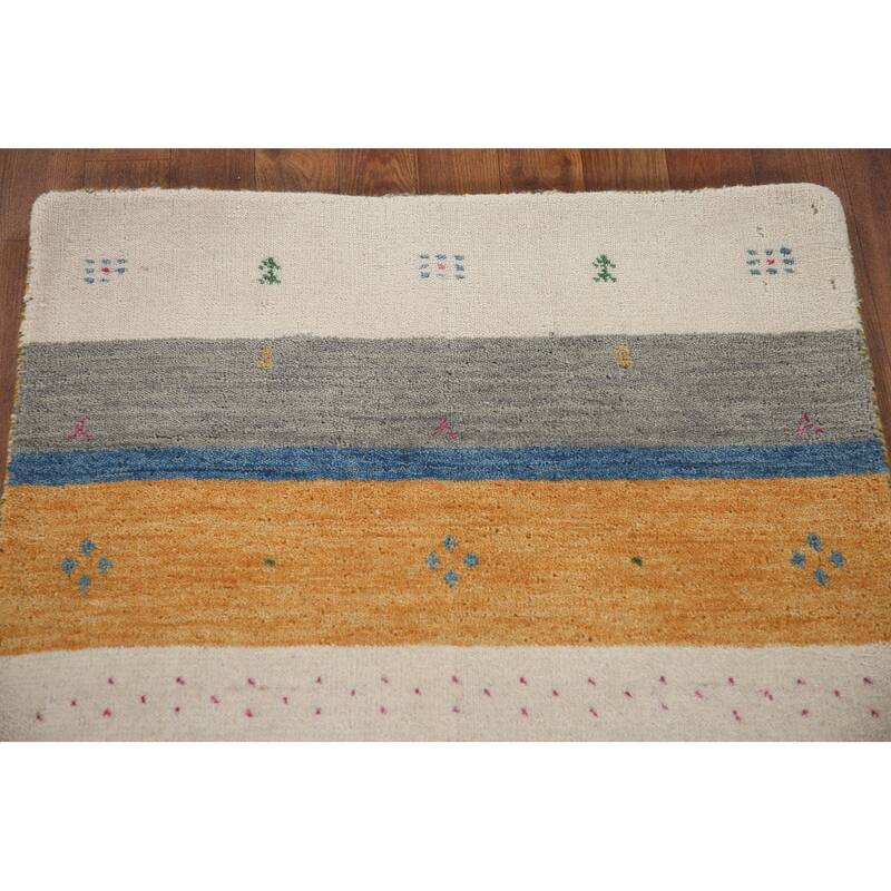 Striped Gabbeh Oriental Area Rug Hand-knotted Wool Carpet - 2'6"x 4'11"