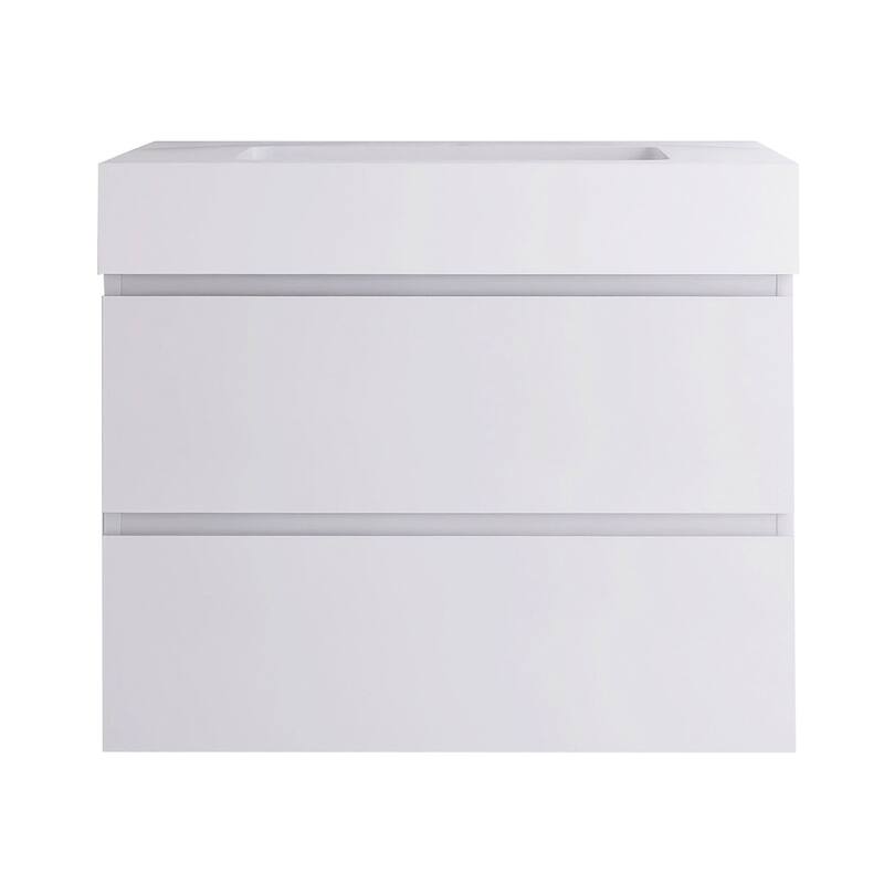 Wood WallMounted Bathroom Vanity Set with White Integrated Resin Sink