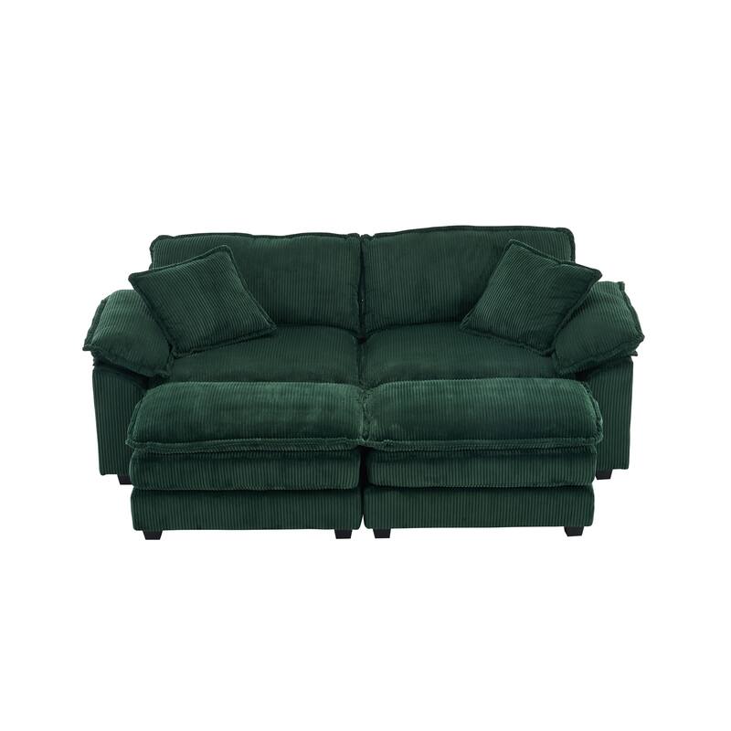 Corduroy Sleeper Sectional Sofa, Loveseat & Ottomans Chaise Lounge Set
