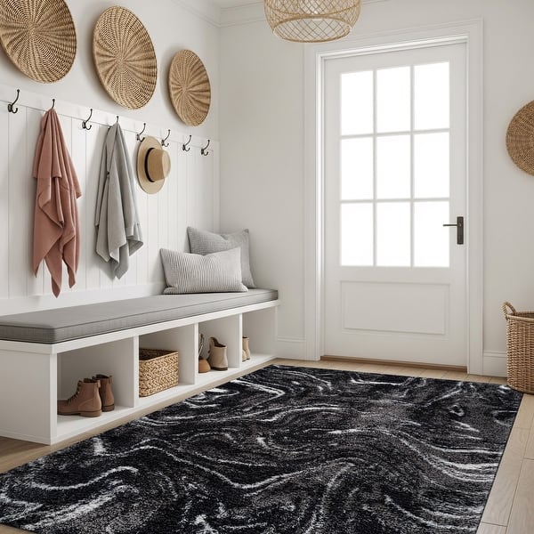 World Rug Gallery Abstract Marble Shag Area Mat, Kid/Pet Friendly