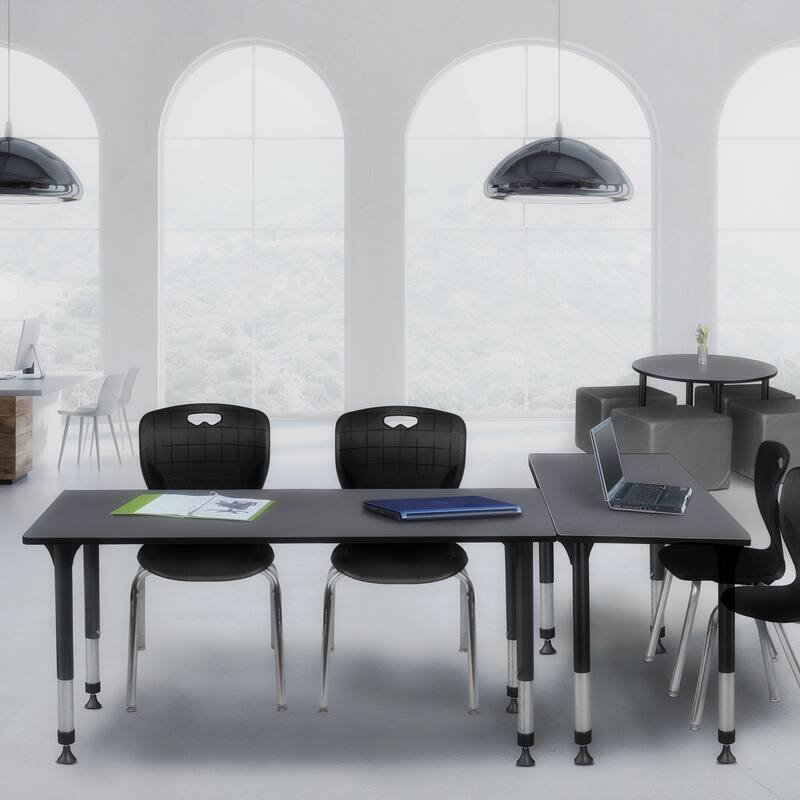66 in. Height Adjustable Classroom Table - Grey & 2 18-in Stack Chairs- Black - 24