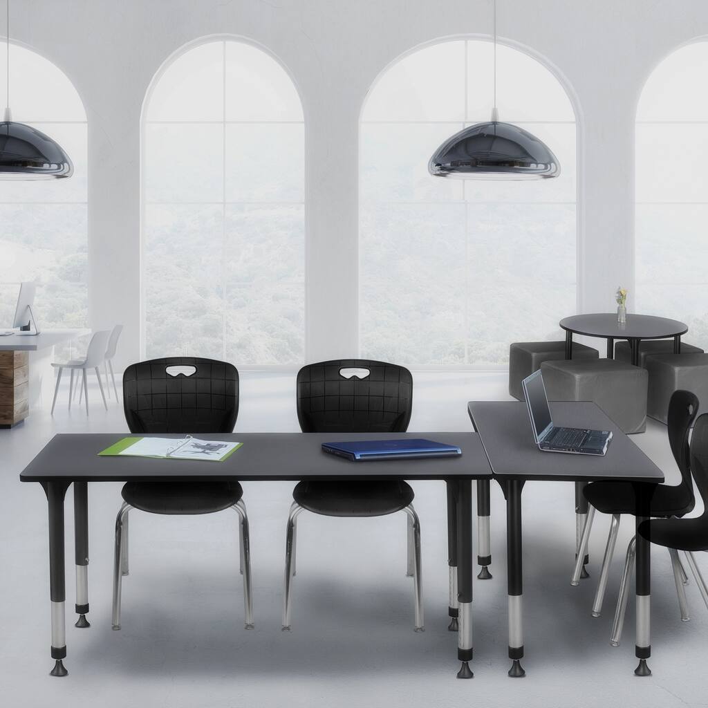 66 in. Height Adjustable Classroom Table - Grey & 2 18-in Stack Chairs- Black - 24