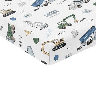 Sweet Jojo Designs Green Blue Construction Truck Boy Muslin 100% Cotton Fitted Crib Sheet - Transportation Vehicles Bulldozer