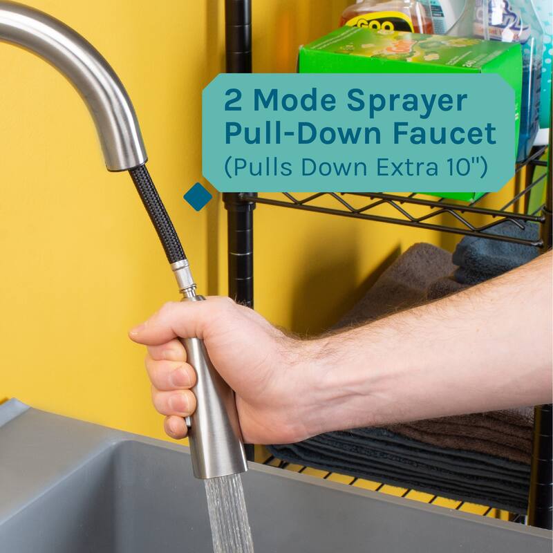 TEHILA Utility Sink Laundry Tub with Stainless Finish High Arc Faucet - N/A
