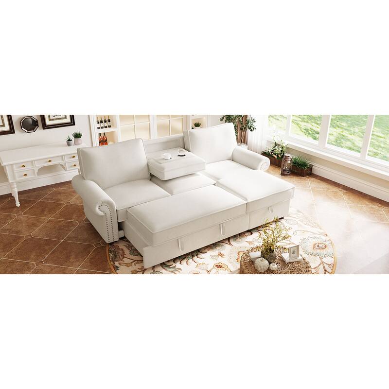 Roomfitters 95" Convertible Sectional Sleeper Sofa L-Shaped Couch with Storage Chaise and Pull Out Bed for Living Room