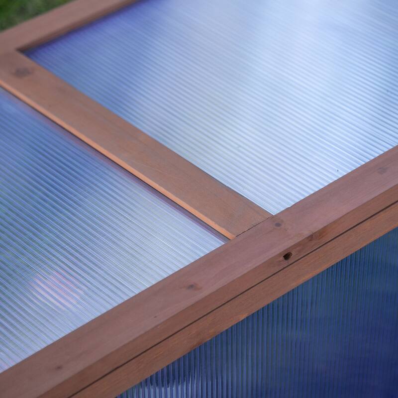 Outsunny Wooden Framed Greenhouse Polycarbonate Cold Frame Grow House Outdoor Raised Planter Box Protection, PC Board, Brown