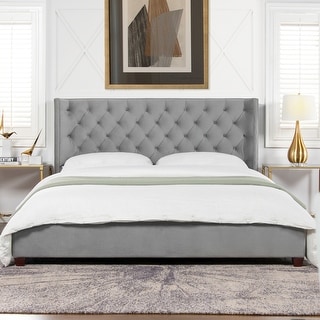 Manhattan Tufted Wingback Headboard King Platform Bed
