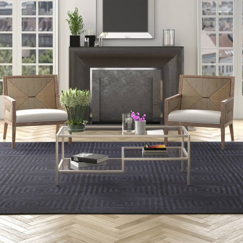45" Contemporary Rectangular Glass Coffee Table with 2 Storage Shelves for Living Room - 45"L x 22"W x 17"H