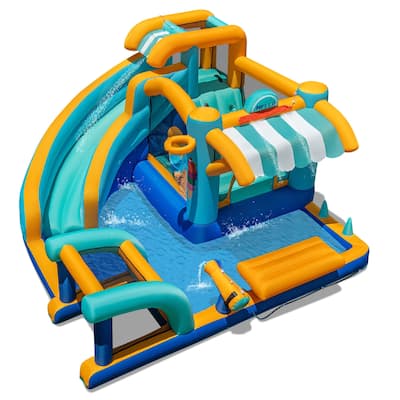 Costway Inflatable Water Park with Market Stand Climbing Wall Splash - Multi-Colored
