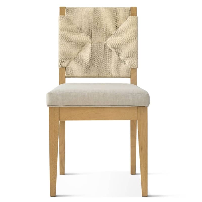 Woven Back Upholstered Seat Dining Chair(Set of 2)