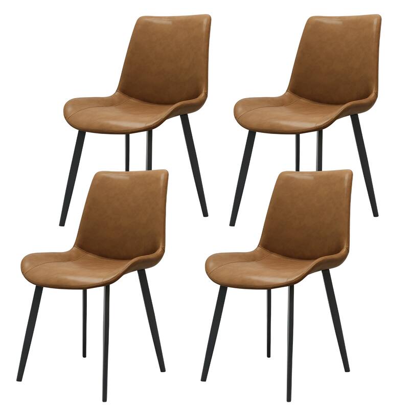 Leather Dining Chair Side Chair Coffee Chair Brown Lounge Chair Kitchen Chair Set of 4 Office Chair with Metal Legs