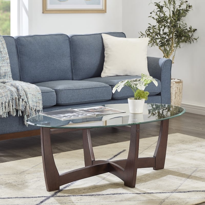 48" Oval Glass Coffee Table with Glass Top