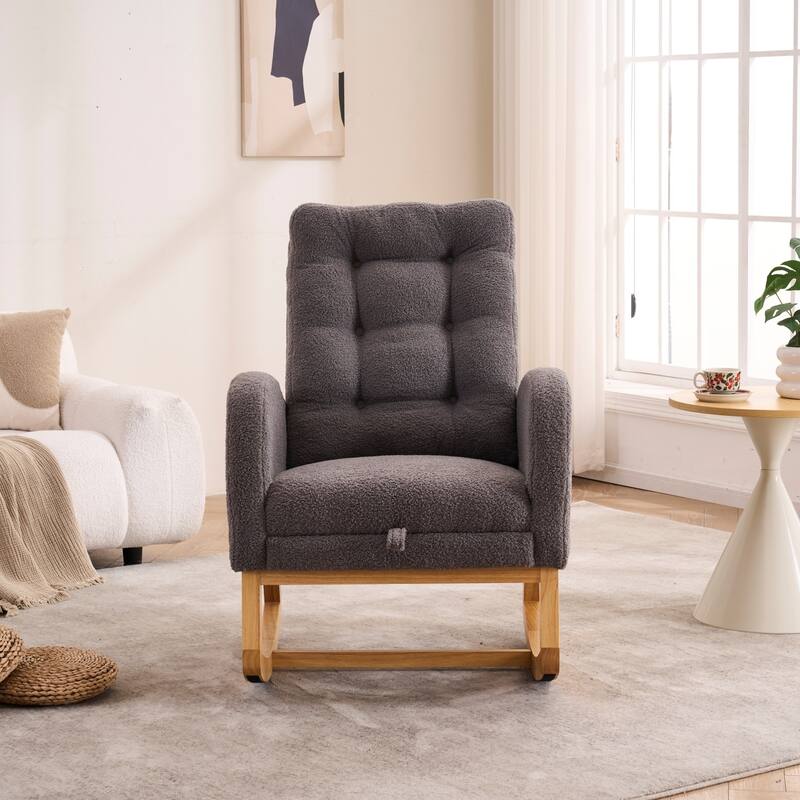 Rocking Chair with Footrest, Nursery Glider Chair with Rubber Wood Legs Side Pocket, High Back Nursing Chair