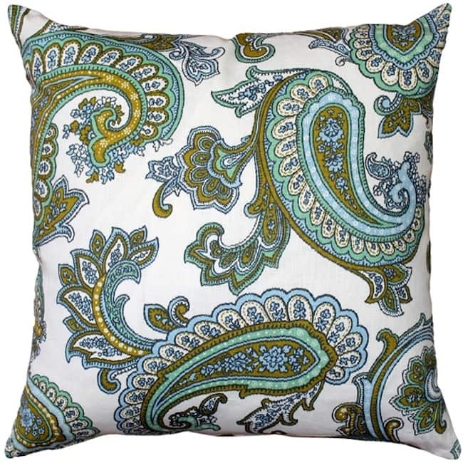 Tuscany Forest Paisley Green Linen 22x22 Throw Pillow with Polyfill Insert