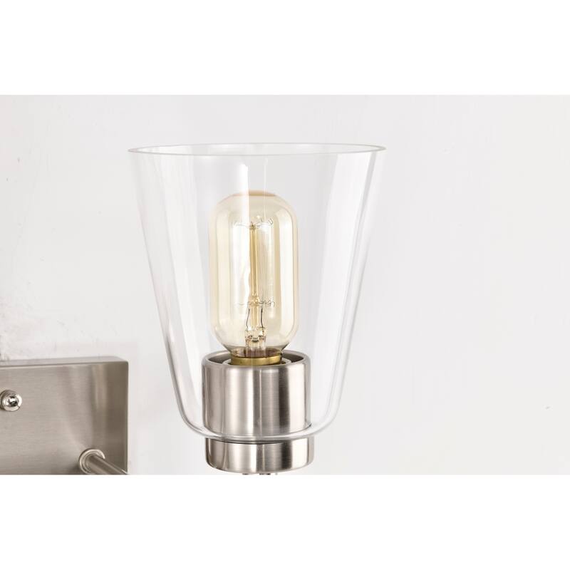 Brushed Nickel 2-Light Modern Vanity Light with Clear Cone Glass Shades - Brushed Nickel