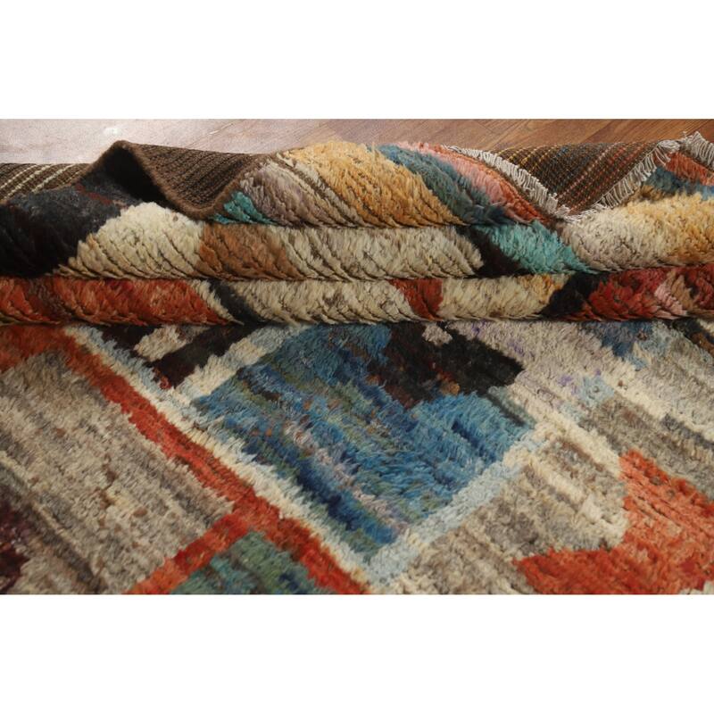Geometric Moroccan Oriental Rug Hand-Knotted Oriental Wool Carpet - 6'6" x 9'7"