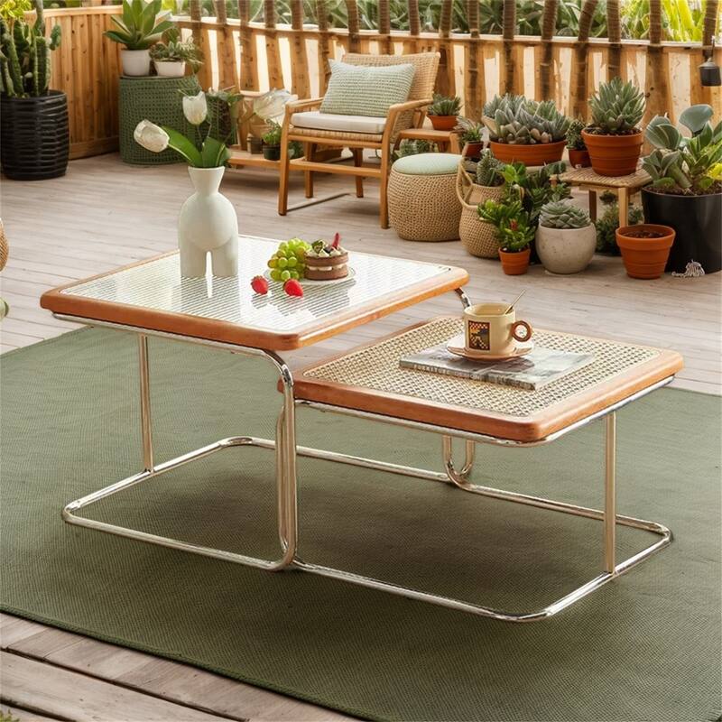 Modern Versatile Indoor/Outdoor Coffee Table with Solid Wood Frame