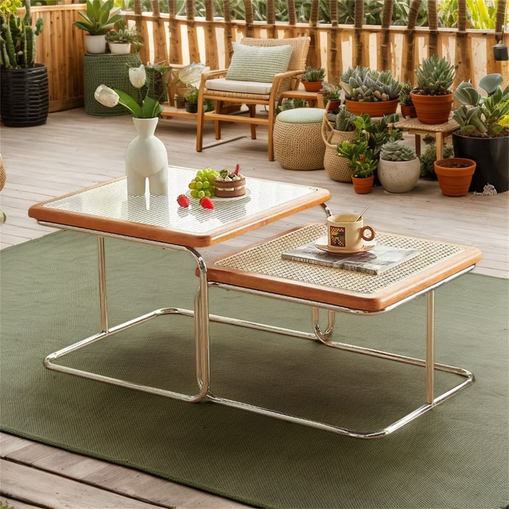 Modern Versatile Indoor/Outdoor Coffee Table with Solid Wood Frame