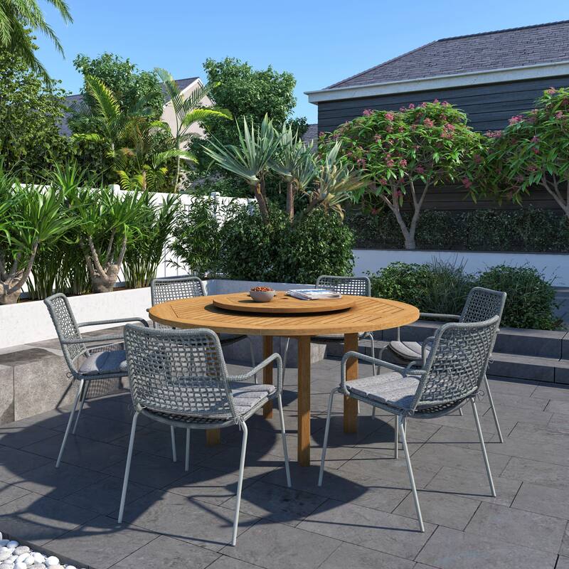 Amazonia 7 Piece 100% FSC Certified Wood Gorilla Lazy Susan Outdoor Patio Dining Set - Grey Chairs