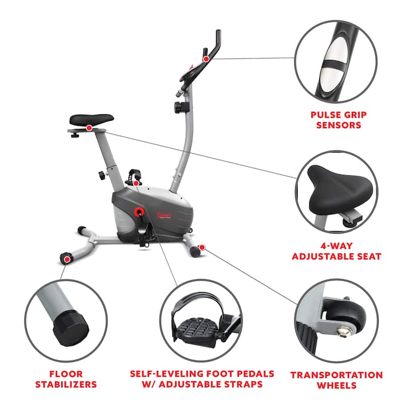 Sunny Health & Fitness Performance Interactive Series Upright Bike - SF-B220030 - Gray - 30.7L x 9.8W x 23.2H