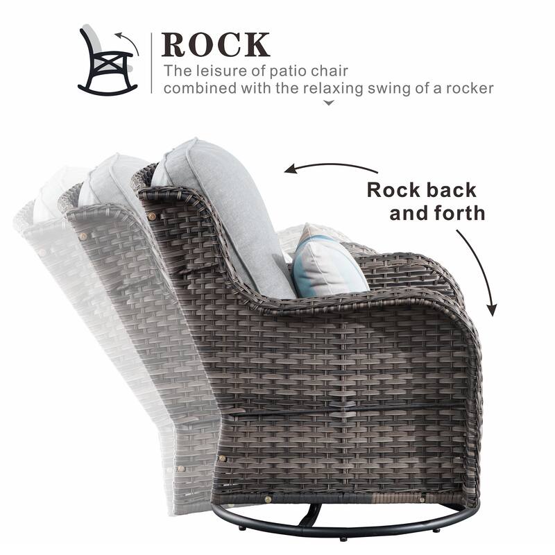 OVIOS 6-Piece Outdoor Wicker Patio Fire Pit Furniture Set with Swivel Chairs