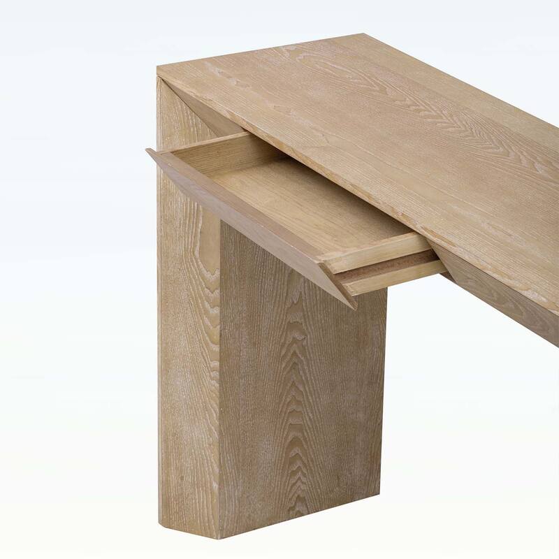 Farmhouse Console Table with 2 Concealed Drawers,Waterfall Edge,Thick Legs