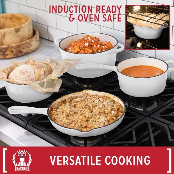 Basque Enameled Cast Iron 7-Piece Cookware Set, Nonstick - Bed