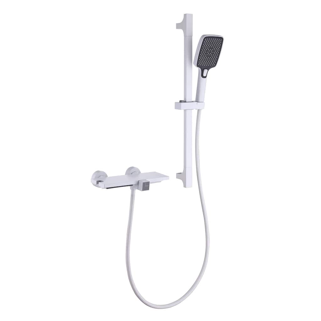 Wall Mount Tub Faucet with Hand Shower Brass Waterfall Tub Filler with Slide Bar Bahttub Faucetwith Valve