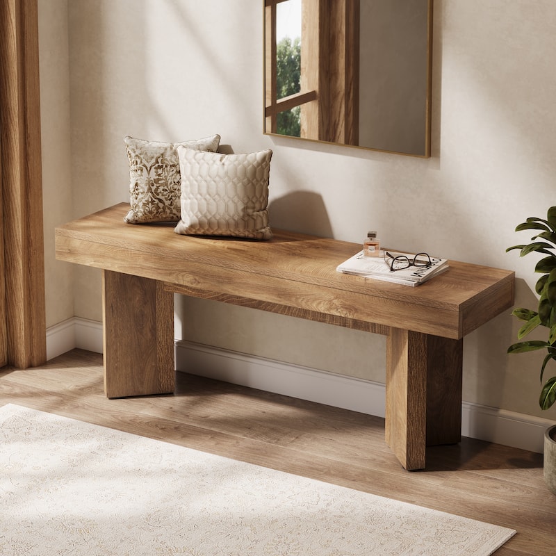 Wooden Farmhouse Indoor End of Bed Entryway Bench for Bedroom