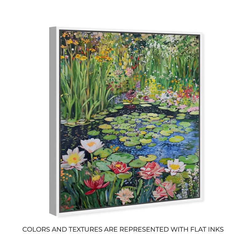 Art Remedy Impressionist Pond Framed Impressionism 1 Piece Canvas Wall Art /Monet And Van Gogh Inspired Art