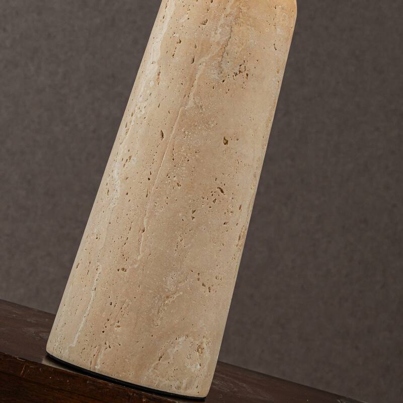 CraftHome 1-Light 21'' Farmhouse Classic Natural Travetine Tapered Table Lamp With Beige Linen Shade For Bedroom - W12''