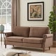 preview thumbnail 10 of 14, Eucalyptus Wood Modern Linen 3-Seat Sofa with Rolled Arms and Solid Robber Legs