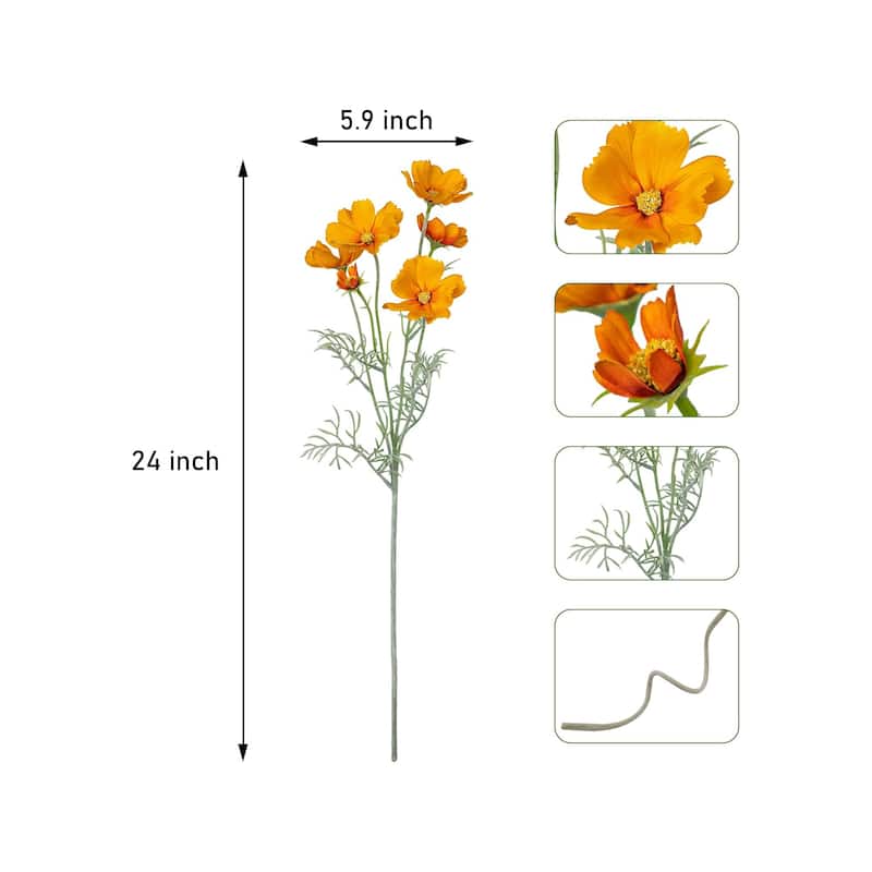 Orange Silk Decorative Artificial Cosmos Faux Flowers